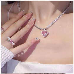 Ocean 1pcs Korean Style Pink Kawaii Bear Heart Butterfly Bunny Necklace Jewelry for Women Fashion Accessories Gift