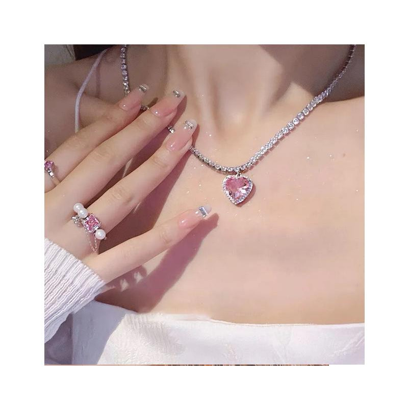 Ocean 1pcs Korean Style Pink Kawaii Bear Heart Butterfly Bunny Necklace Jewelry for Women Fashion Accessories Gift