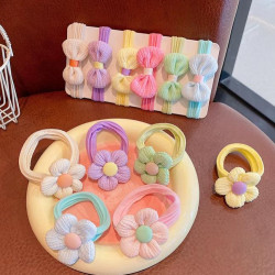 6pcs Children Cute Bow Tie Hair Rope Fashion Multicolor Flower Hairbands for Sweet Women Girls High Elastic Ponytail Hair Ring