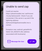 phoenixwallet unable to send zap error