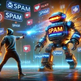 person fighting spammer bot digital battle against spam